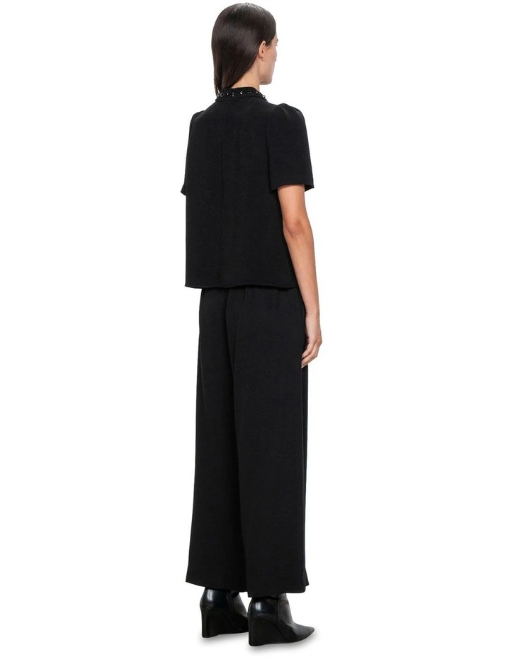Drapey Crepe Beaded Top in Black