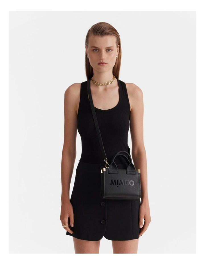 Patch Leather Micro Tote Bag in Black Light Gold