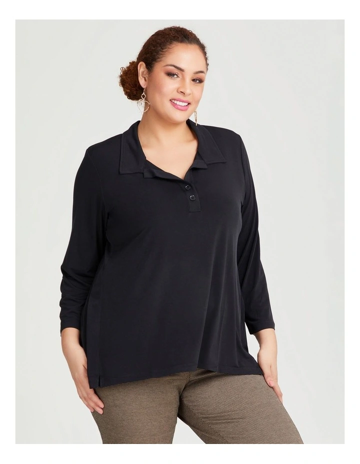 Johnny Collar Long Sleeve Top in Black