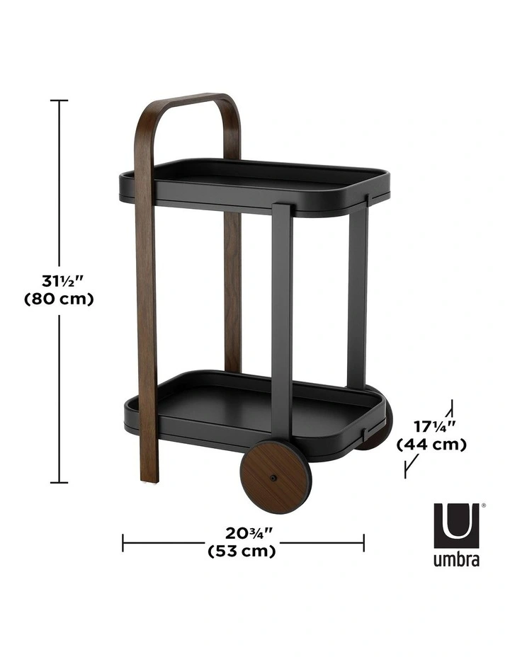 Bellwood Bar Serving Cart 53x44x80cm in Black/Walnut