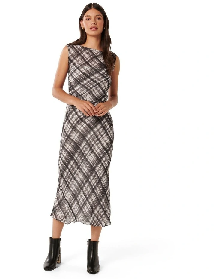 Vivianna Boat Neck Midi Dress in Grey