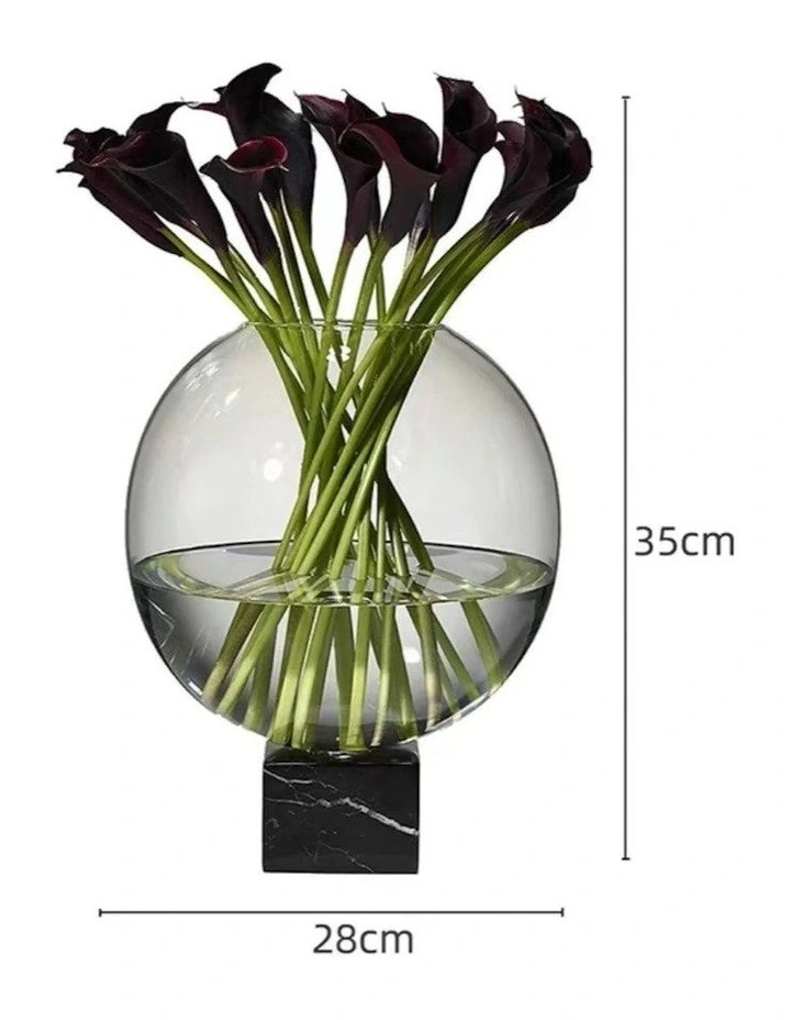Artificial Dark Purple Calla Lily Arrangement with Fake Water