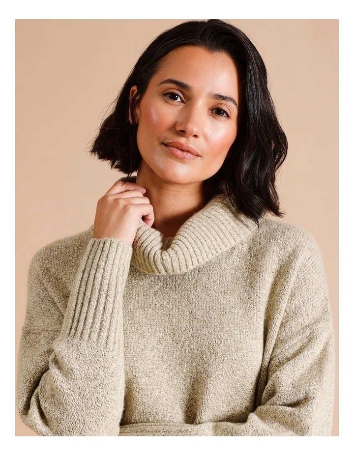 Wide Rib Jumper With Tipping In Neutral/ Ochre