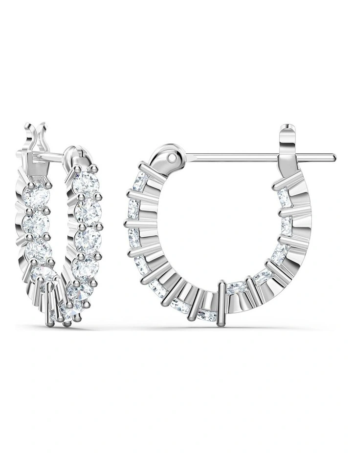 Vittore Hoop Earrings Round Cut Rhodium Plated in White