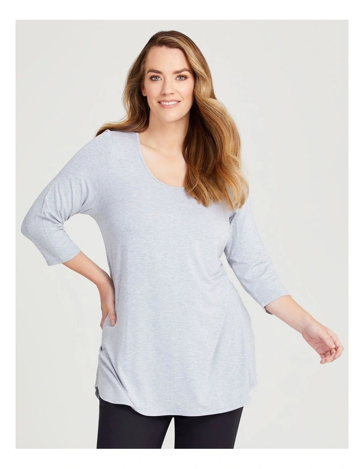 Bamboo Base 3/4 Sleeve Top in Grey Marle