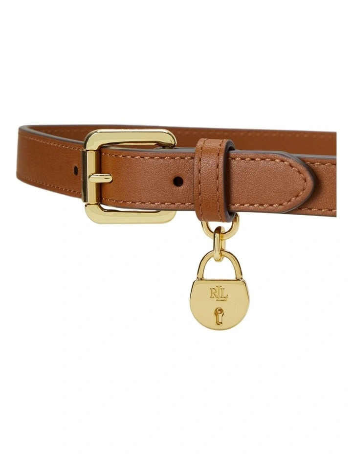Leather Double-Buckle Skinny Belt in Brown