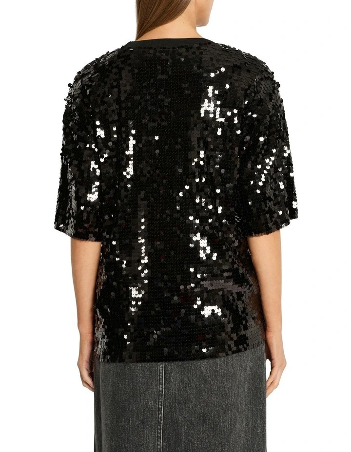 Midnight Kiss Tee in Black Sequins