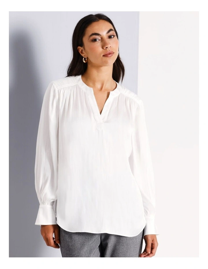 Recycled Polyester V Neck Satin Blouse in Ivory