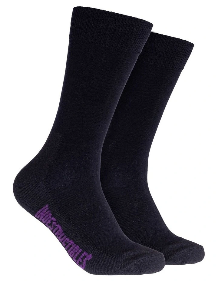 Plain Cotton Indestructibles Crew Socks 2 Pack in Black