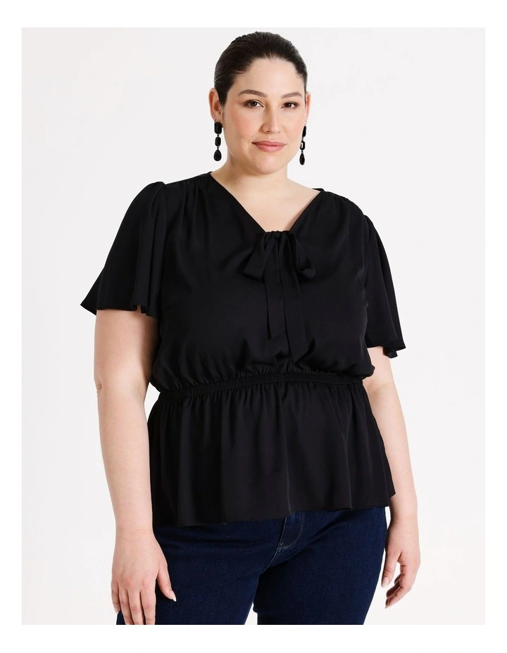 Plunge Neck Tie Top in Black