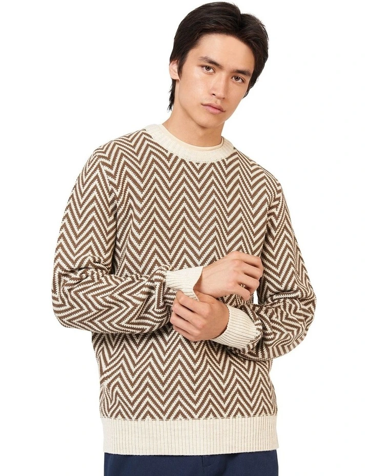 Jacquard Crew Knit in White