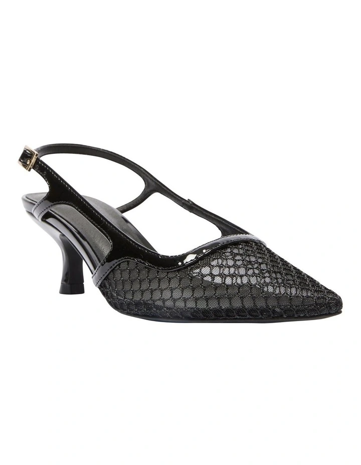 Valencia Heeled Pump in Black Patent/Mesh