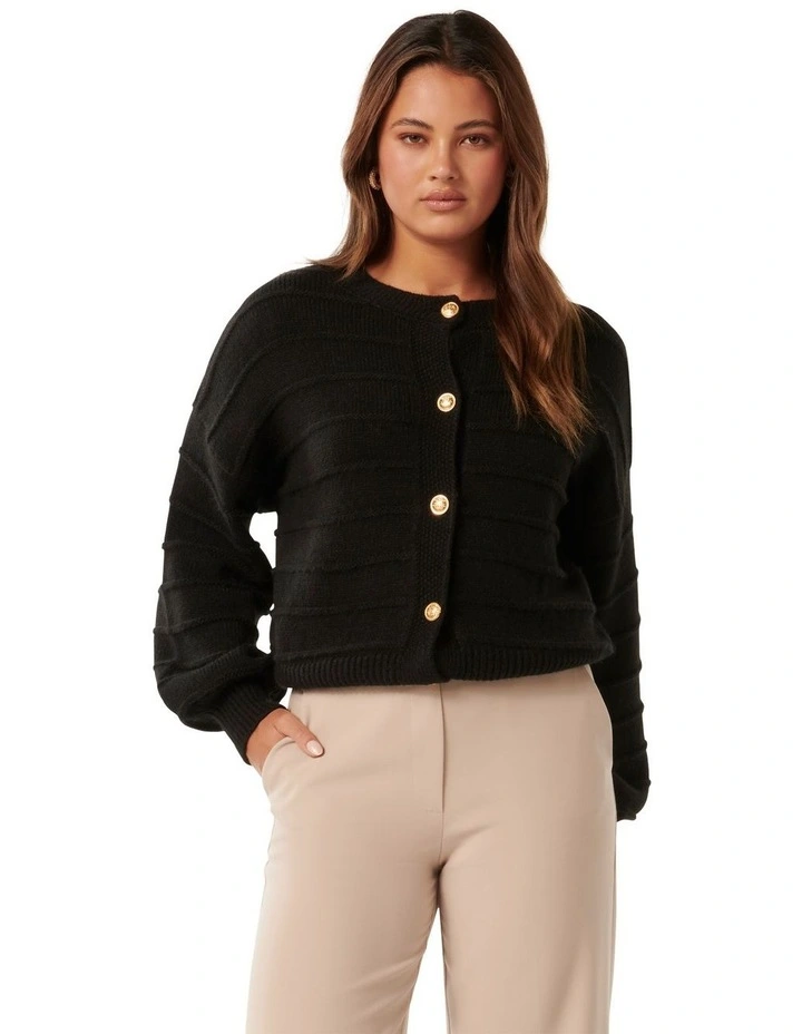 Monroe Cropped Knit Cardigan in Black