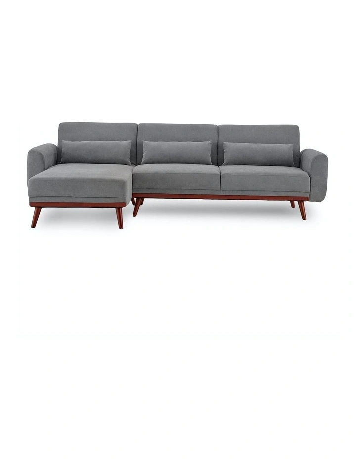 Corner Sofa Bed Faux Velvet Lounge Couch Modular Chaise Light Grey
