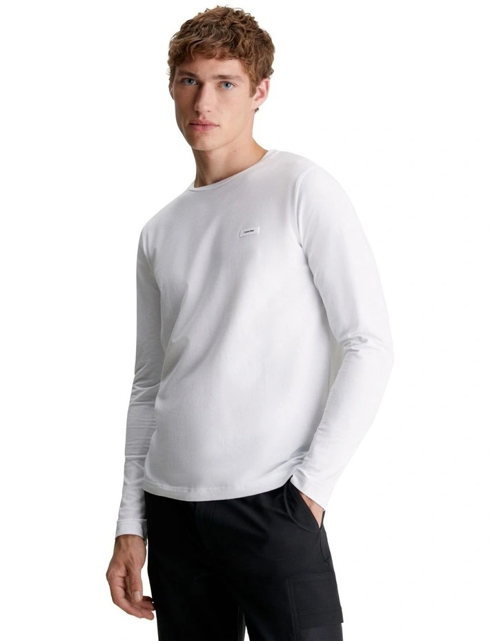 Stretch Slim Fit Long Sleeve T-shirt in White