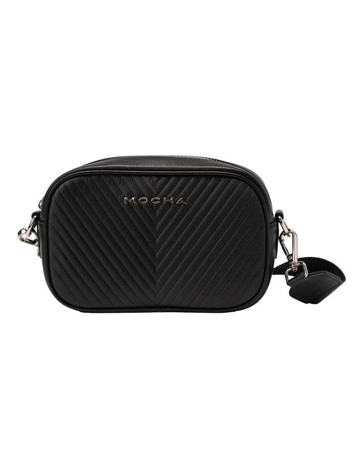 Petite Chevron Leather Crossbody in Black