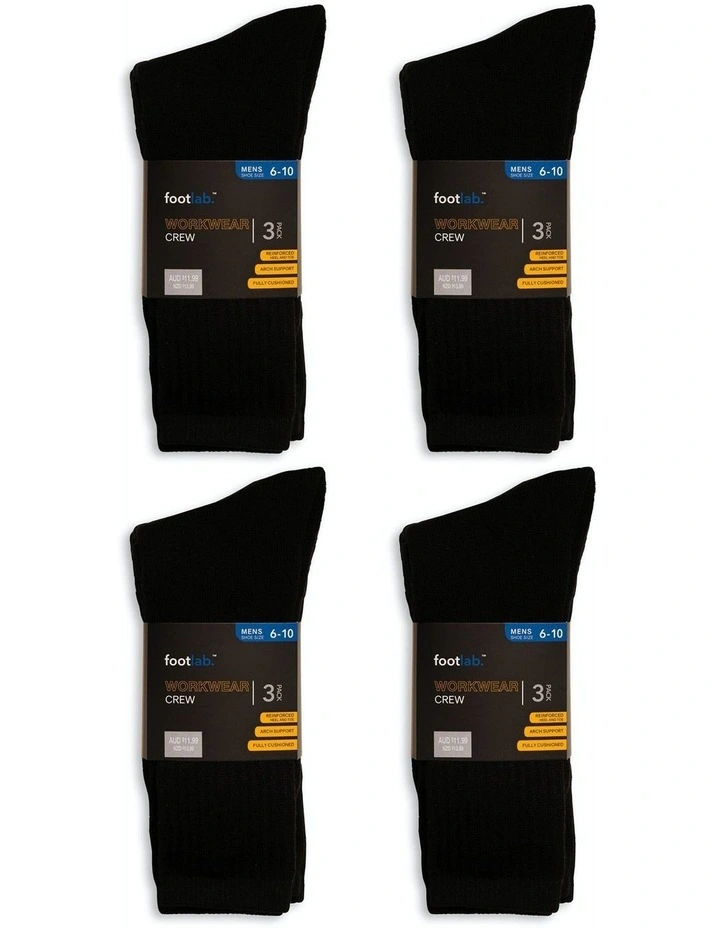 Workwear Crew Acrylic Socks 12 Pack in Black