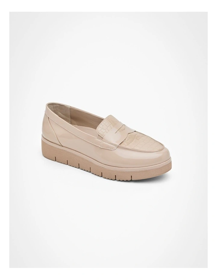 Wedge Croc Patent Loafer in Taupe