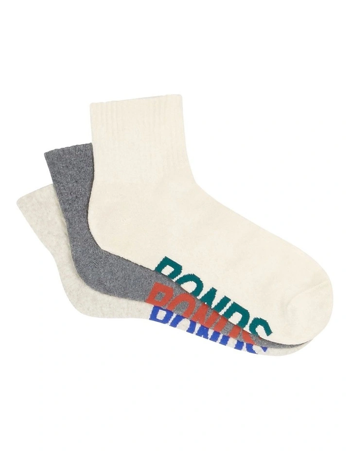 Mens Logo Quarter Crew Socks 3 Pack in Assorted