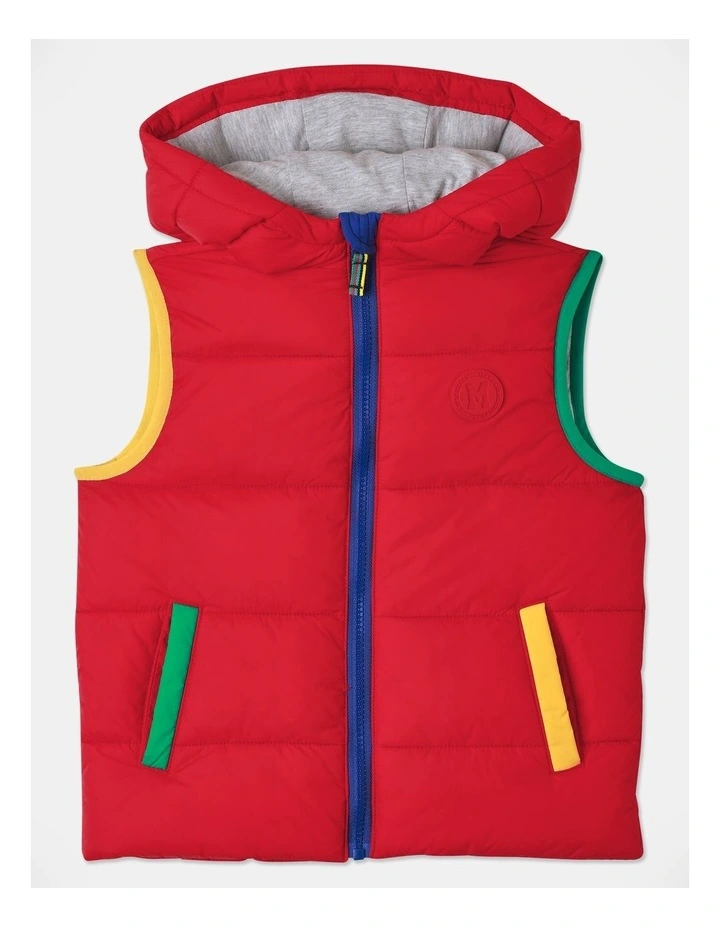 Recycled Puffer Vest with Hoodies in Red