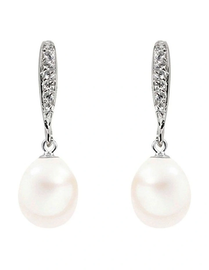 Freshwater Pearl & Crystal Drop White Earrings