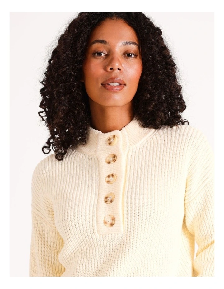 Button Neck Jumper in Ivory