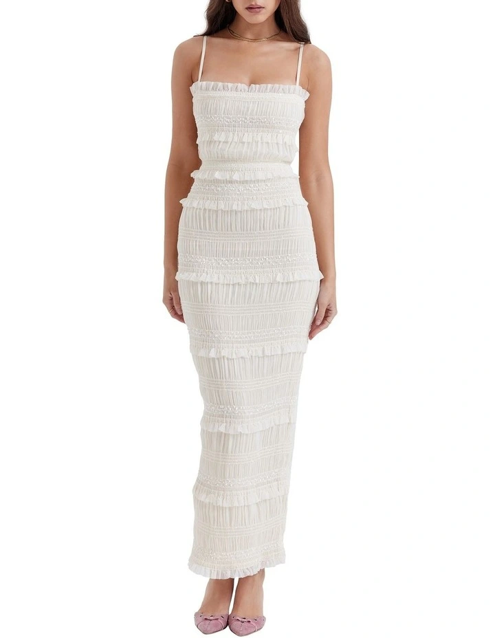 Solana Sequin Pleat Maxi Dress in Ivory