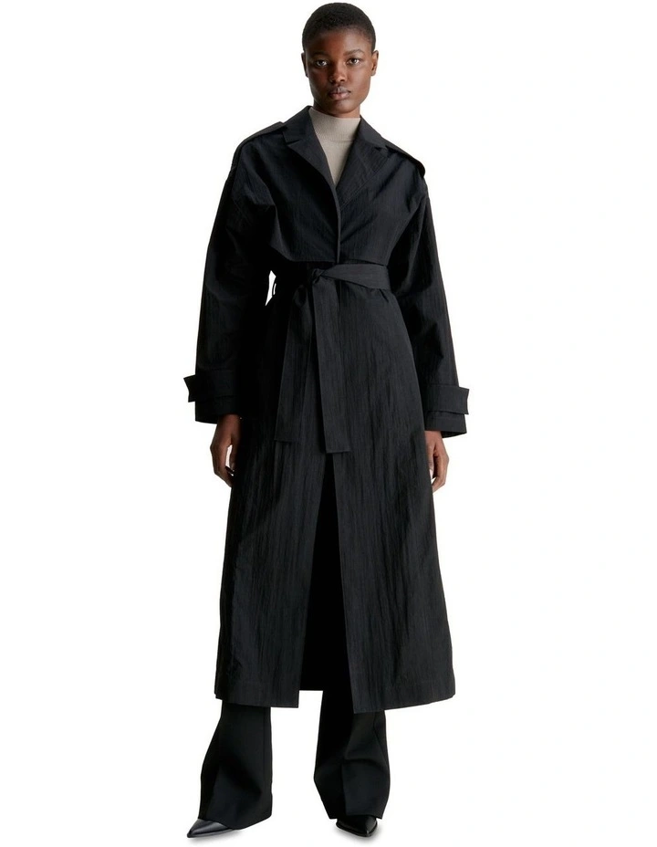 Tech Nylon Trench Coat in Black