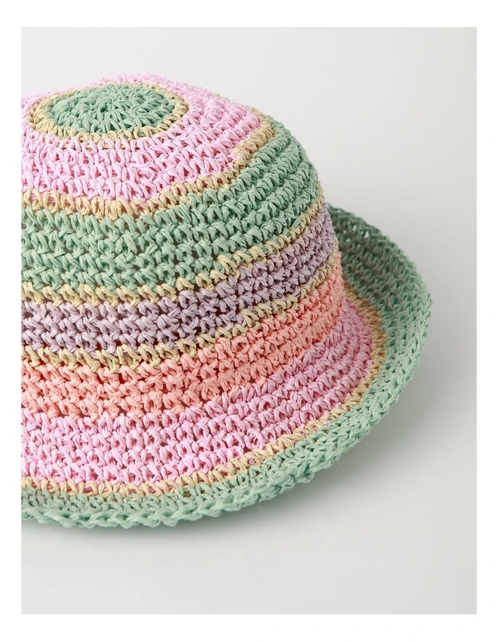 Straw Bucket Hat in Rainbow