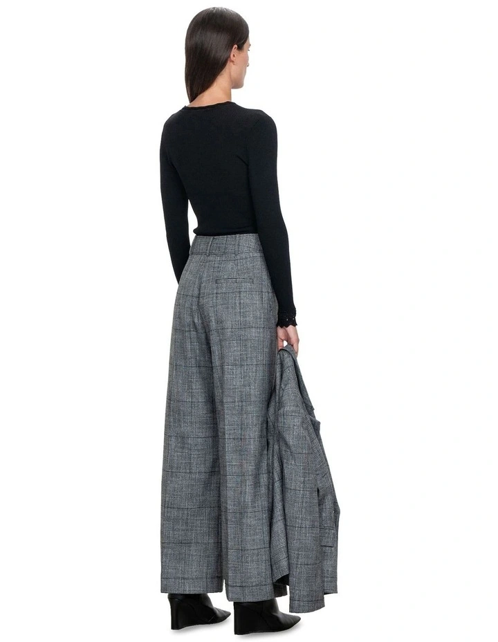 Monochrome Check Wide Leg Pant in Charcoal Melange