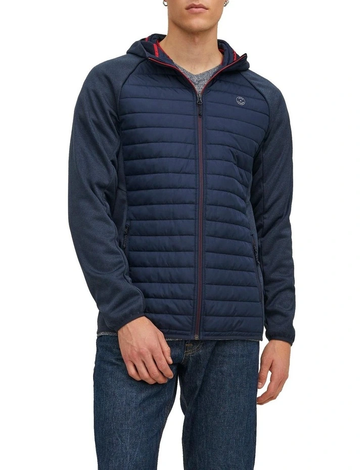 Multi Quilted Hood Jacket in Navy Blue