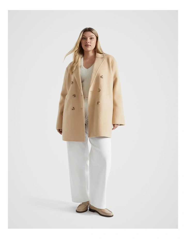 Wool Pea Coat in Champagne Beige