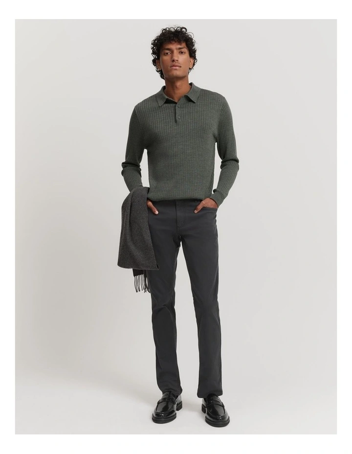 Verified Australian Merino Wool Ribbed Polo in Slate Green