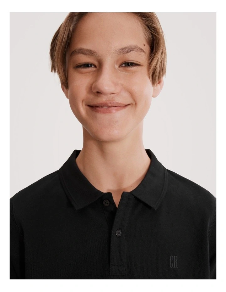 Teen Recycled Cotton Blend Polo Shirt in Black