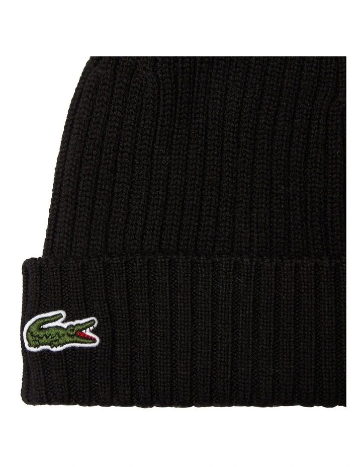 Ribbed Wool Beanie in Black
