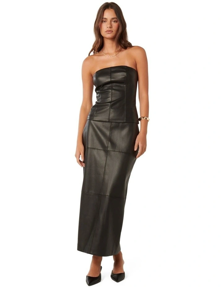 Anais Strapless Vegan Leather Bustier in Black