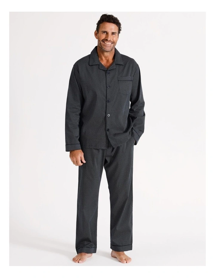 Long Sleeve Cotton Sateen PJ Set Pin Spot in Navy/White