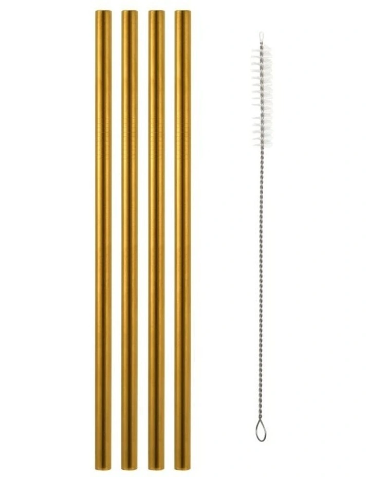 Cocktail and Co Reusable Straw with Brush Gift Boxed Set of 4 in Gold