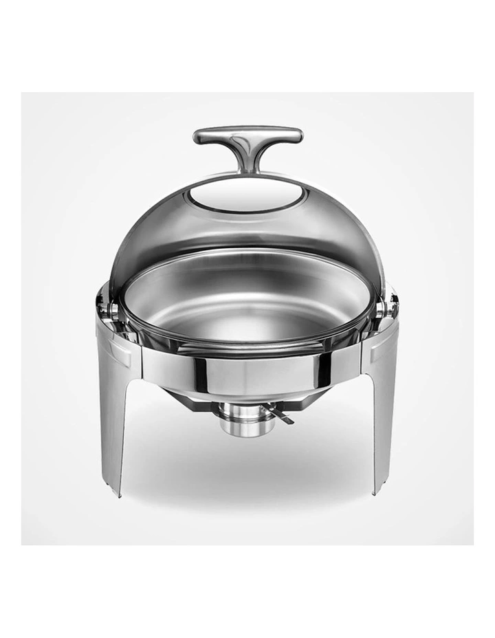 Round Chafing Stainless Steel Food Warmer with Glass Roll Top 6L