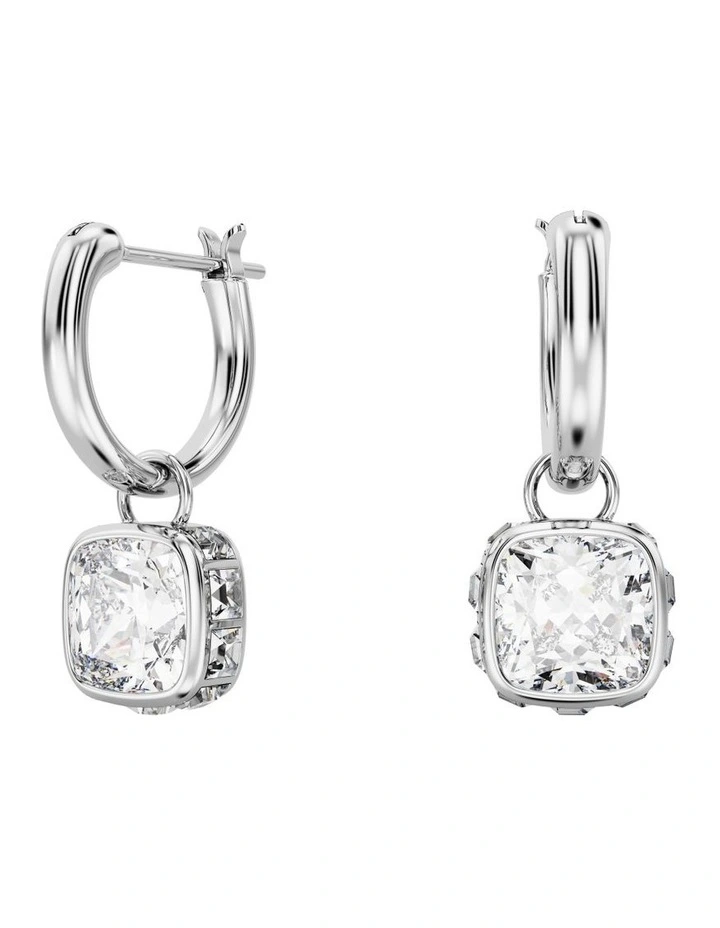 Stilla Drop Earrings Square Cut Rhodium Plated in White