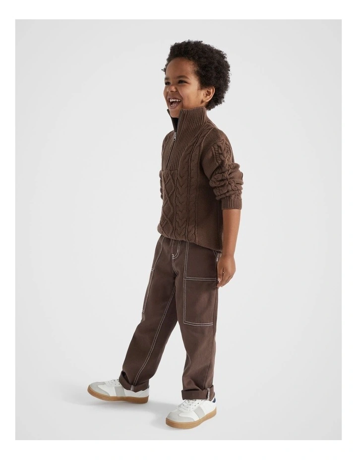 Zip Cable Knit Sweater in Chocolate