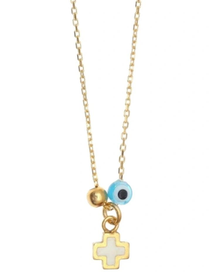 Gregio White Enamel Cross Gold Necklace