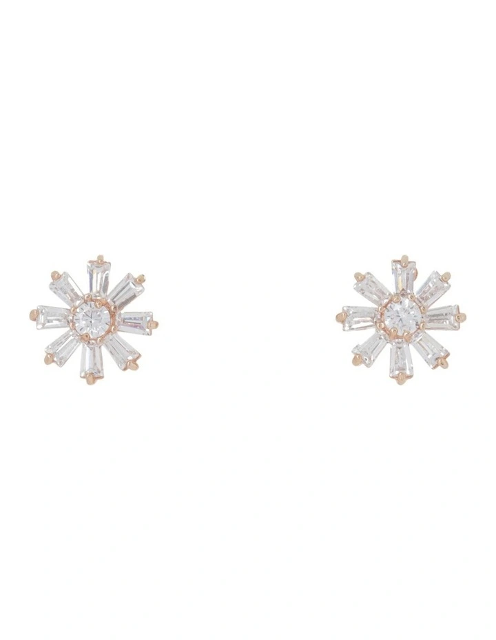 Flower Shaped Cubic Zirconia Rose Gold Earrings