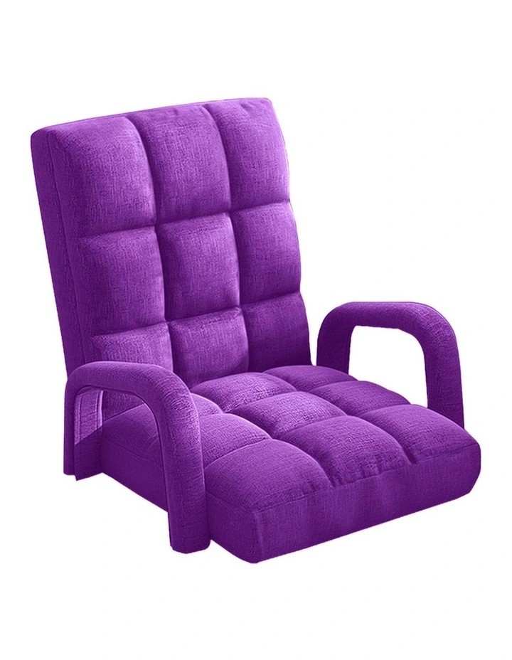 Foldable Floor Lounge Recliner Chair With Armrest in Purple