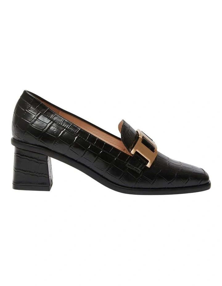 Gable Heeled Leather Shoes in Black Croc Print