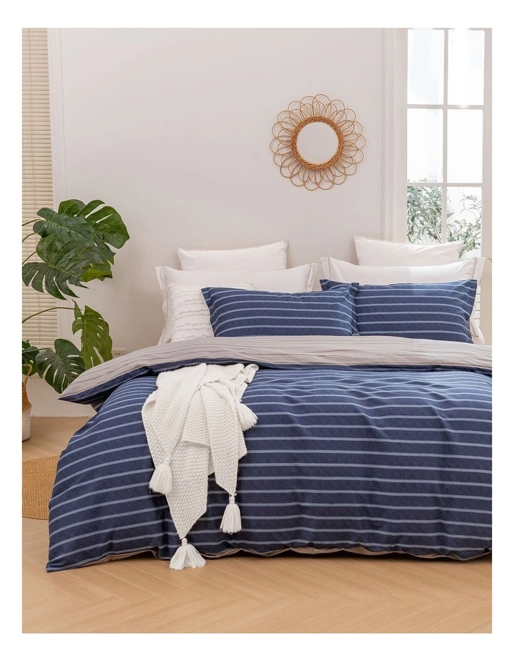 Amalfi Stripe Cotton Reversible Quilt Cover Set in Blue