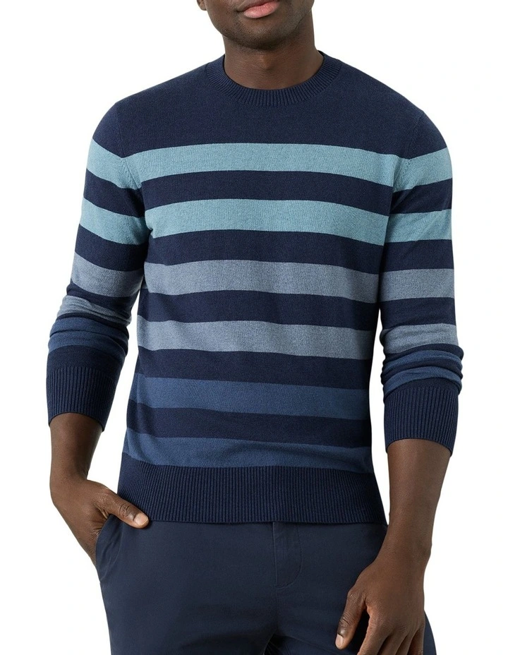 Mccowan Stripe Crew Sweater in Blue