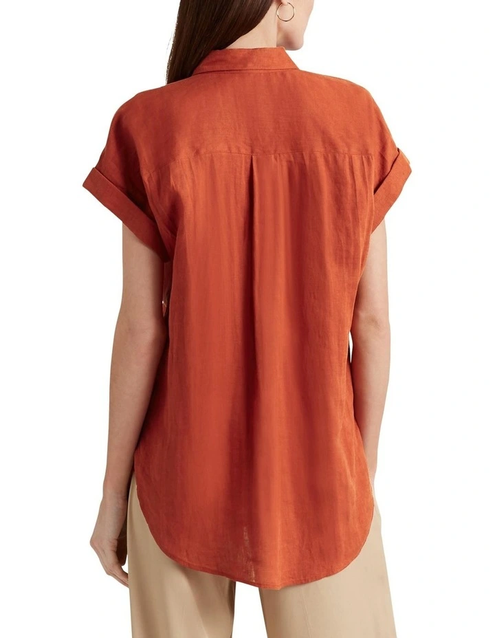 Linen Dolman-Sleeve Shirt in Red