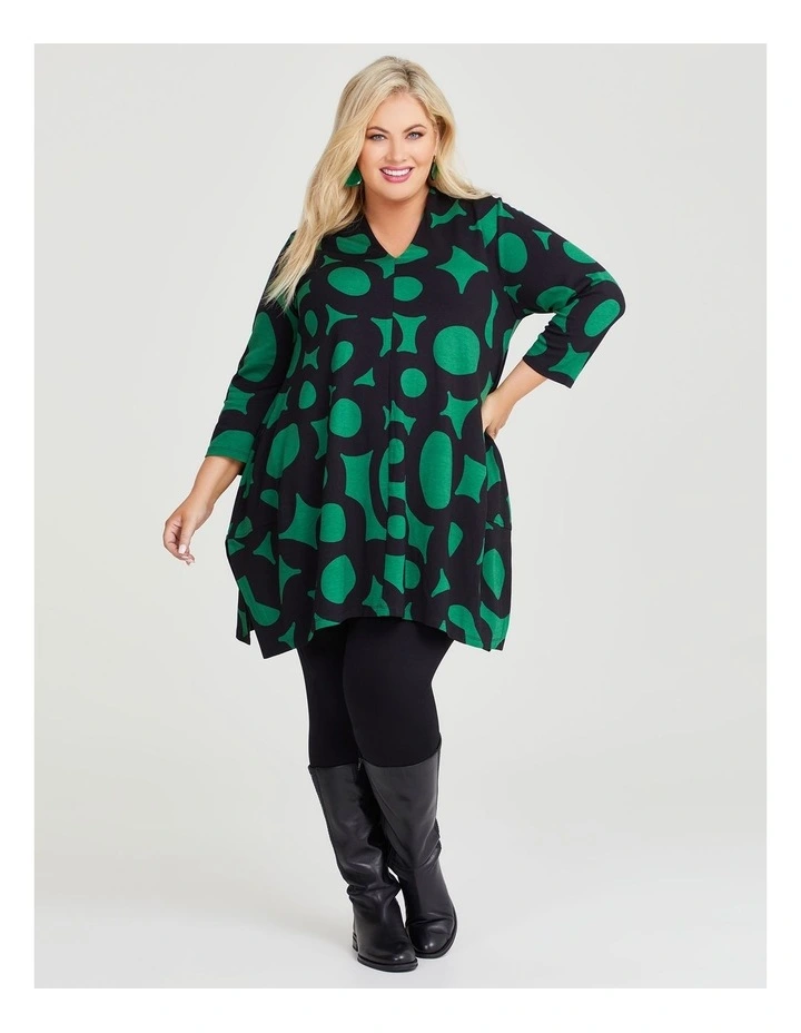 Tulip Ponte Tunic in Black/Green Print
