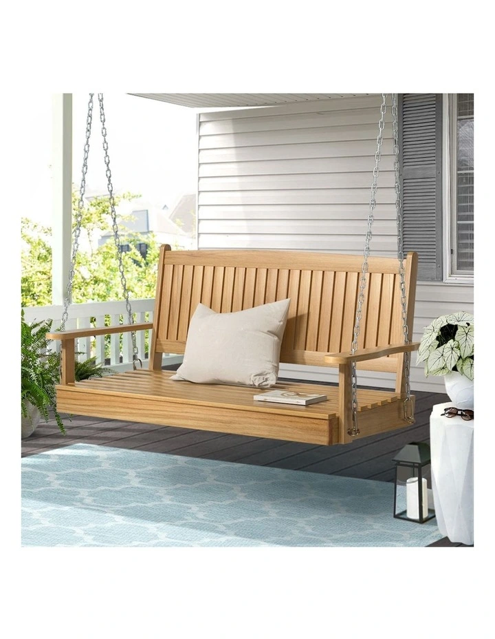 Porch Wooden Bench Swing 2 Seater Chair in Brown